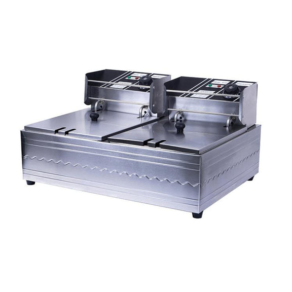 Multifunctional Commercial Stainless Steel Thick Electric Fryer Electric Boiler, Dual Cylinder 12L(US Plug)