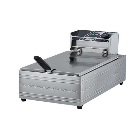 Multifunctional Commercial Stainless Steel Thick Electric Fryer Electric Boiler, Single Cylinder Extended 12L+Timer(US Plug)
