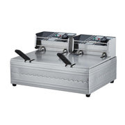 Multifunctional Commercial Stainless Steel Thick Electric Fryer Electric Boiler, Single Cylinder Dual-head 12L+Timer(UK Plug)