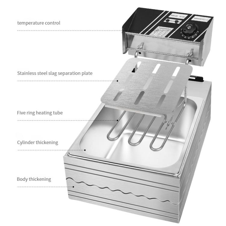 Multifunctional Commercial Stainless Steel Thick Electric Fryer Electric Boiler, Single Cylinder Extended 12L+Timer(EU Plug)