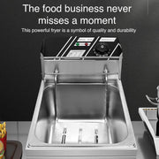 Multifunctional Commercial Stainless Steel Thick Electric Fryer Electric Boiler, Single Cylinder 6L+Timer(US Plug)