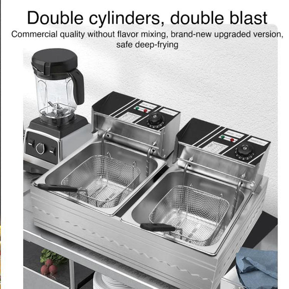 Multifunctional Commercial Stainless Steel Thick Electric Fryer Electric Boiler, Single Cylinder 6L+Timer(US Plug)