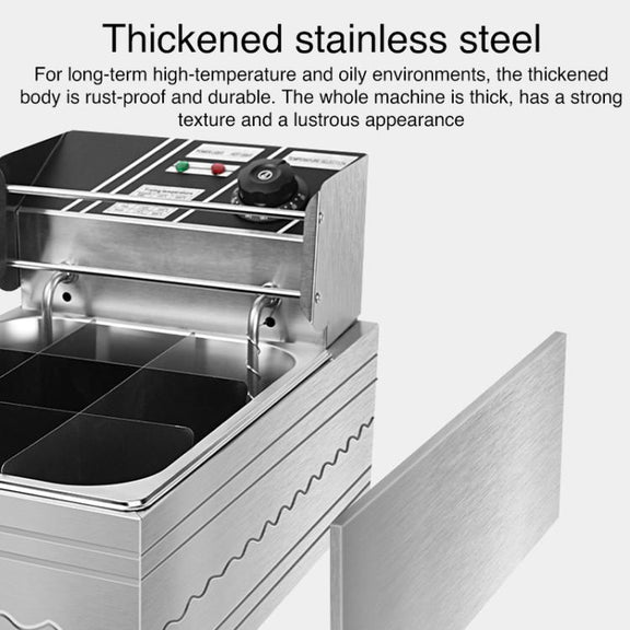 Multifunctional Commercial Stainless Steel Thick Electric Fryer Electric Boiler, Single Cylinder Extended 12L+Timer(US Plug)