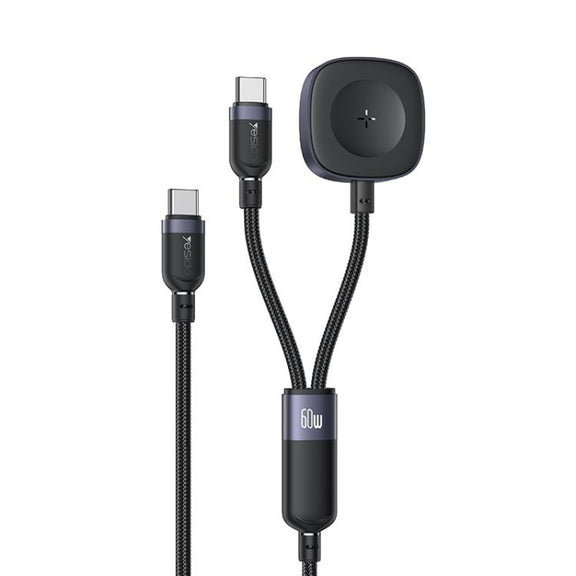 Yesido CA136C 60W USB-C / Type-C to Type-C & iWatch 2 in 1 Charging Cable, Length:1.2m(Black)
