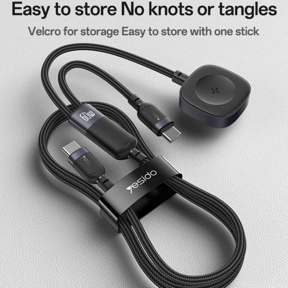 Yesido CA136C 60W USB-C / Type-C to Type-C & iWatch 2 in 1 Charging Cable, Length:1.2m(Black)