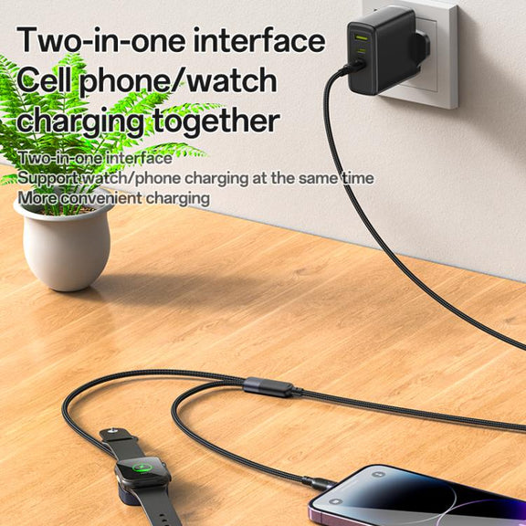Yesido CA136L 27W USB-C / Type-C to 8 Pin & iWatch 2 in 1 Charging Cable, Length:1.2m(Black)