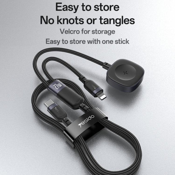 Yesido CA136L 27W USB-C / Type-C to 8 Pin & iWatch 2 in 1 Charging Cable, Length:1.2m(Black)