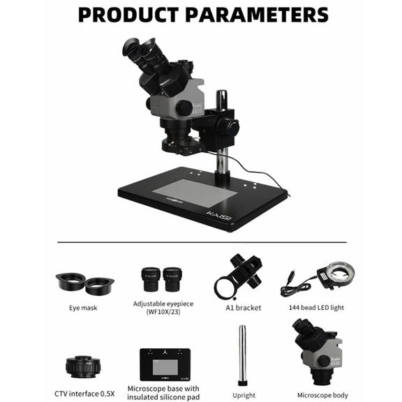 Kaisi 6558 6.5-58X Synchronous Zoom Trinocular Stereo Microscope