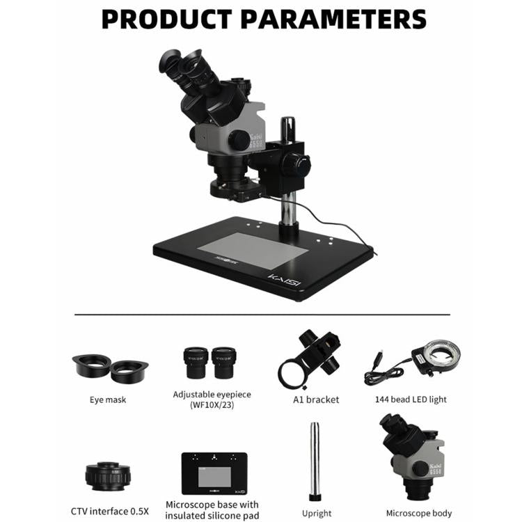 Kaisi 6558 6.5-58X Synchronous Zoom Trinocular Stereo Microscope