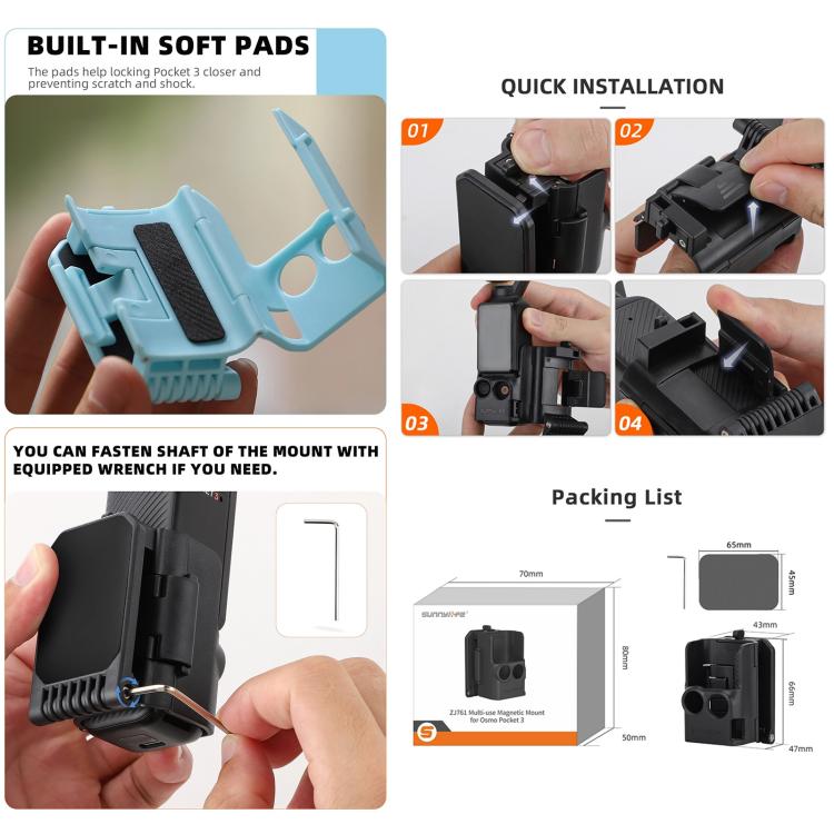 For DJI OSMO Pocket 3 Sunnylife Multifunctional Magnetic Mount Tabletop Base Bracket(Blue)