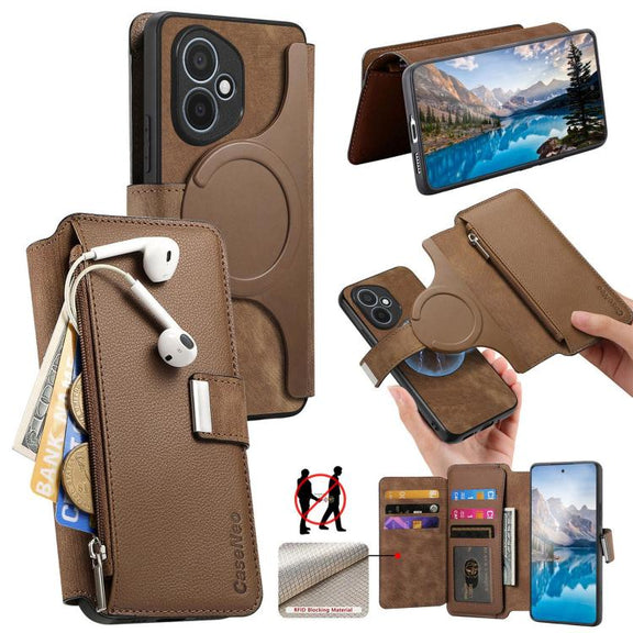 For Honor 400 Global 156.5mm CaseNeo MagSafe RFID Anti-theft Zipper Wallet Retro Leather Phone Case(Brown)
