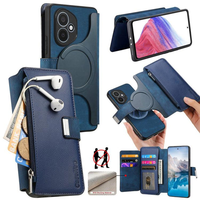 For Honor 400 Global 156.5mm CaseNeo MagSafe RFID Anti-theft Zipper Wallet Retro Leather Phone Case(Blue)