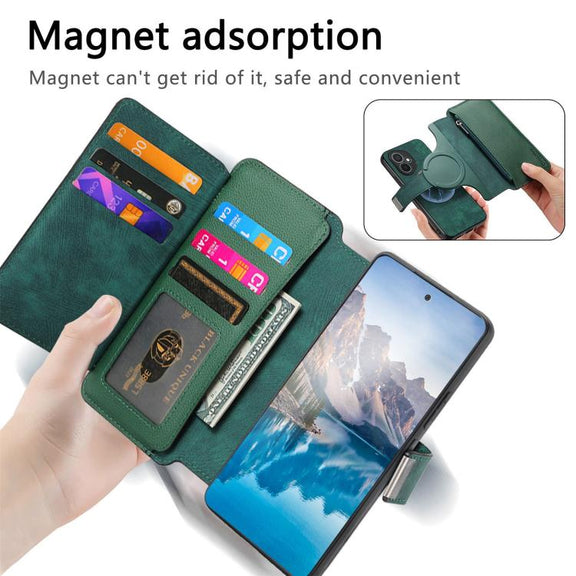 For Honor 400 Global 156.5mm CaseNeo MagSafe RFID Anti-theft Zipper Wallet Retro Leather Phone Case(Green)