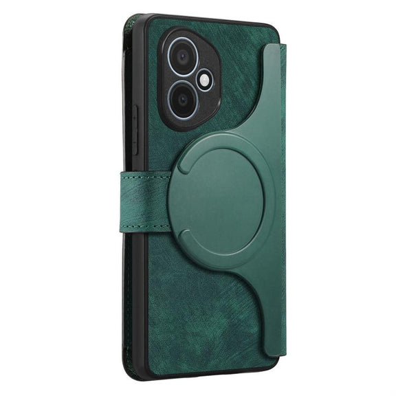 For Honor 400 Global 156.5mm CaseNeo MagSafe RFID Anti-theft Zipper Wallet Retro Leather Phone Case(Green)