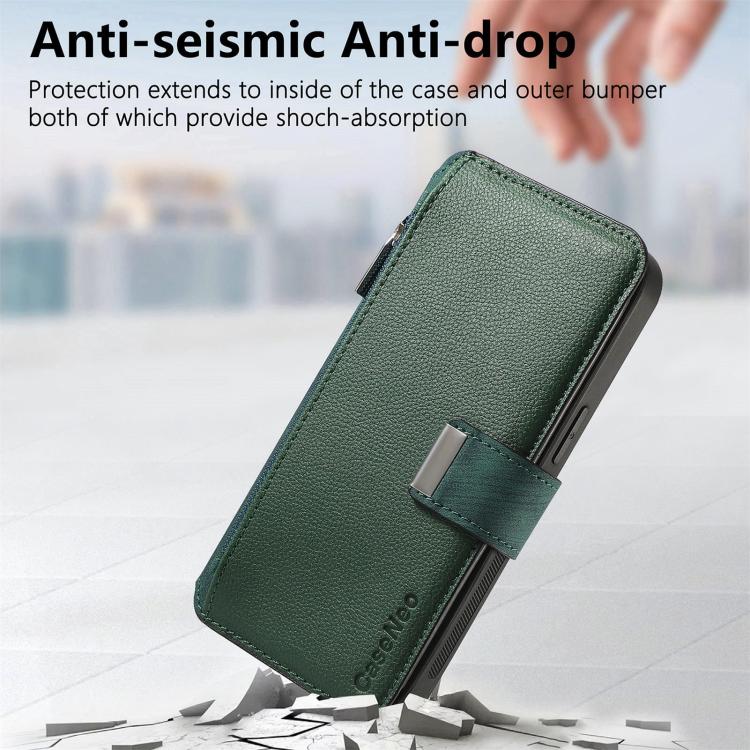 For Honor 400 Global 156.5mm CaseNeo MagSafe RFID Anti-theft Zipper Wallet Retro Leather Phone Case(Green)