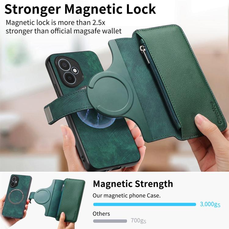 For Honor 400 Global 156.5mm CaseNeo MagSafe RFID Anti-theft Zipper Wallet Retro Leather Phone Case(Green)