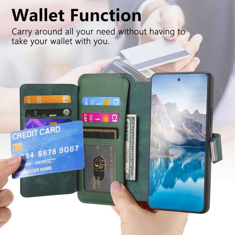For Honor 400 Global 156.5mm CaseNeo MagSafe RFID Anti-theft Zipper Wallet Retro Leather Phone Case(Green)