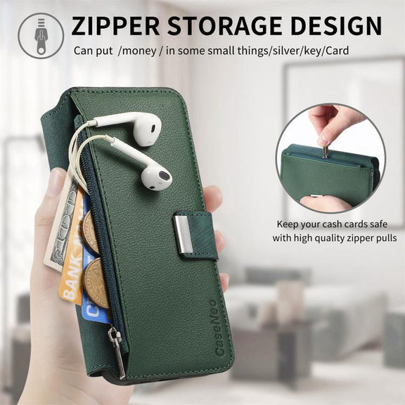 For Honor 400 Global 156.5mm CaseNeo MagSafe RFID Anti-theft Zipper Wallet Retro Leather Phone Case(Green)