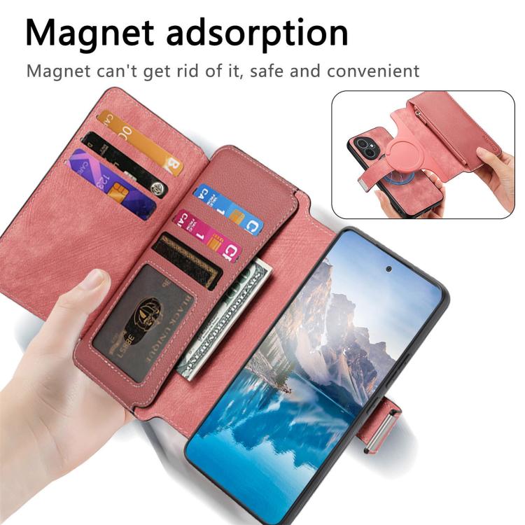 For Honor 400 Global 156.5mm CaseNeo MagSafe RFID Anti-theft Zipper Wallet Retro Leather Phone Case(Pink)