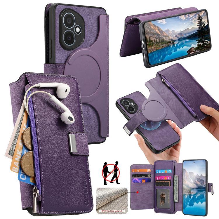 For Honor 400 Global 156.5mm CaseNeo MagSafe RFID Anti-theft Zipper Wallet Retro Leather Phone Case(Purple) - free shipping - PMC Jewellery - Order now!