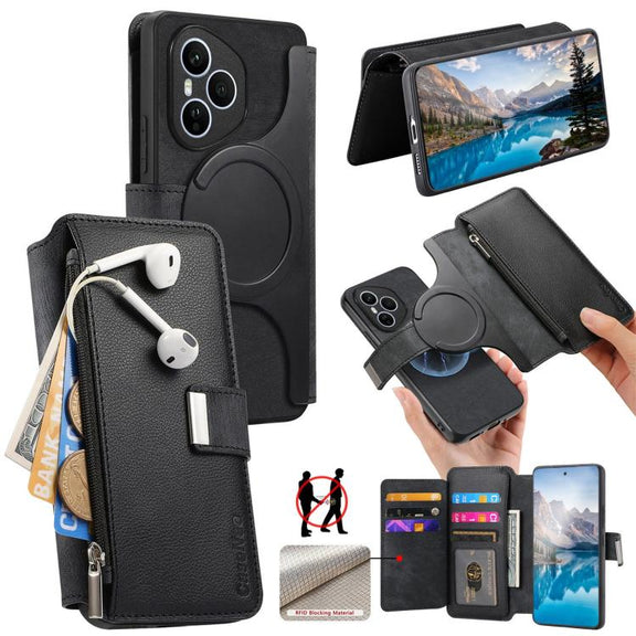 For Honor 400 Pro Global 160.8mm CaseNeo MagSafe RFID Anti-theft Zipper Wallet Retro Leather Phone Case(Black)