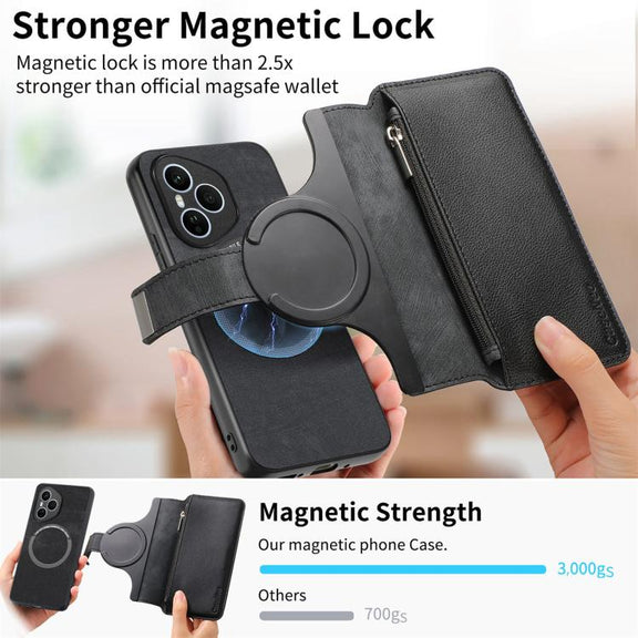 For Honor 400 Pro Global 160.8mm CaseNeo MagSafe RFID Anti-theft Zipper Wallet Retro Leather Phone Case(Black)