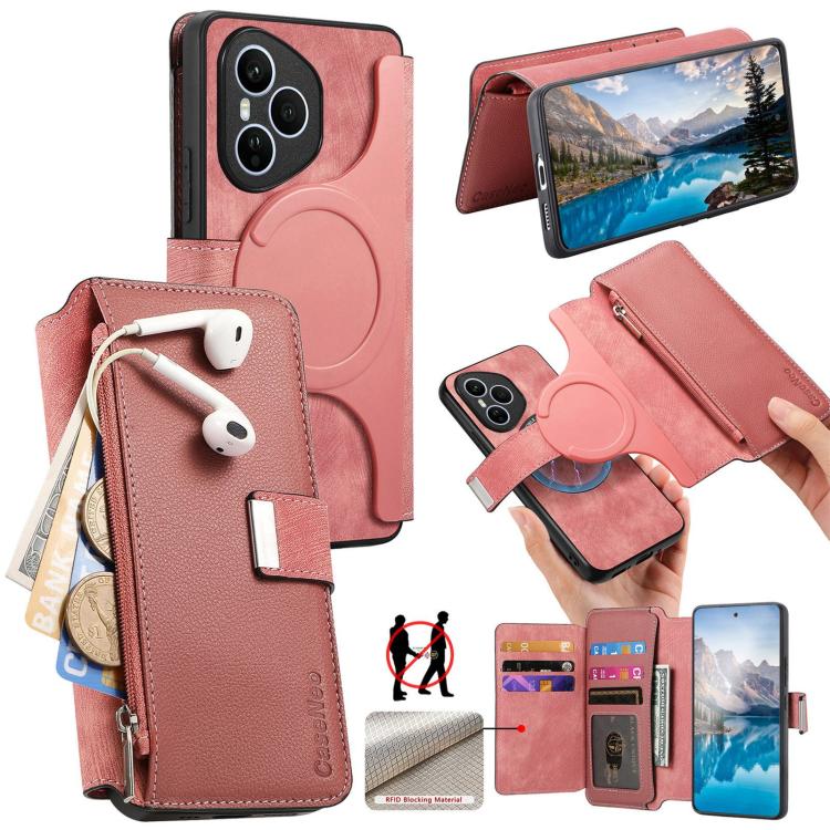 For Honor 400 Pro Global 160.8mm CaseNeo MagSafe RFID Anti-theft Zipper Wallet Retro Leather Phone Case(Pink) - free shipping - PMC TechLife - Order now!
