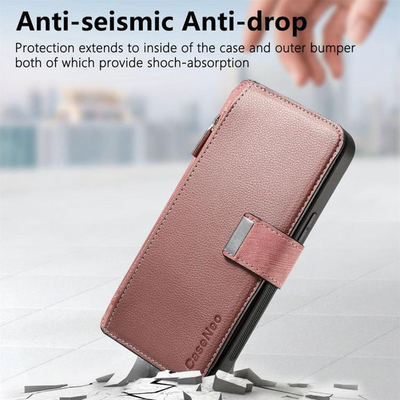 For Honor 400 Pro Global 160.8mm CaseNeo MagSafe RFID Anti-theft Zipper Wallet Retro Leather Phone Case(Pink)