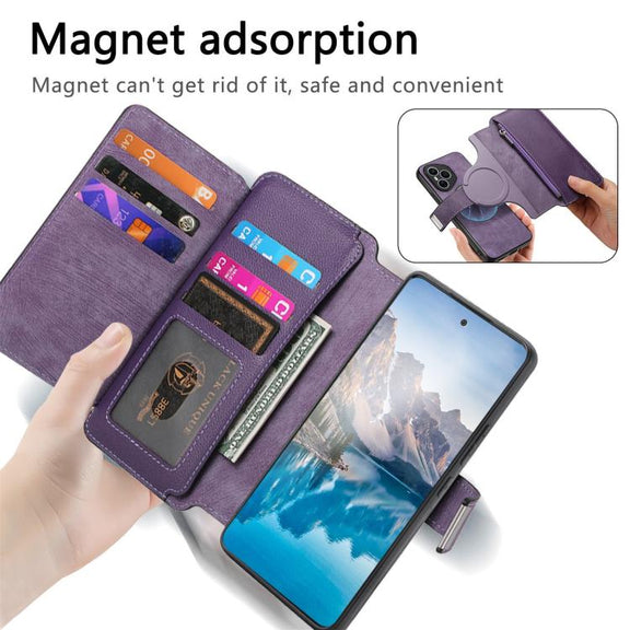 For Honor 400 Pro Global 160.8mm CaseNeo MagSafe RFID Anti-theft Zipper Wallet Retro Leather Phone Case(Purple)