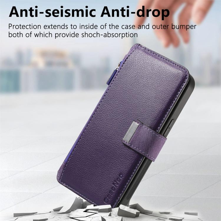 For Honor 400 Pro Global 160.8mm CaseNeo MagSafe RFID Anti-theft Zipper Wallet Retro Leather Phone Case(Purple)