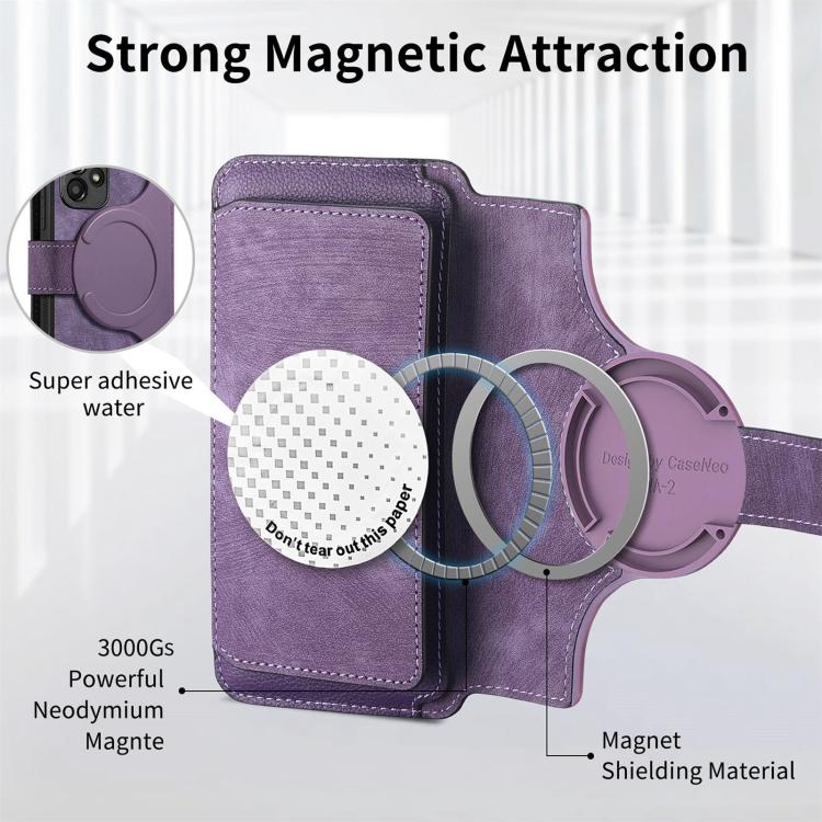 For Honor 400 Pro Global 160.8mm CaseNeo MagSafe RFID Anti-theft Zipper Wallet Retro Leather Phone Case(Purple)