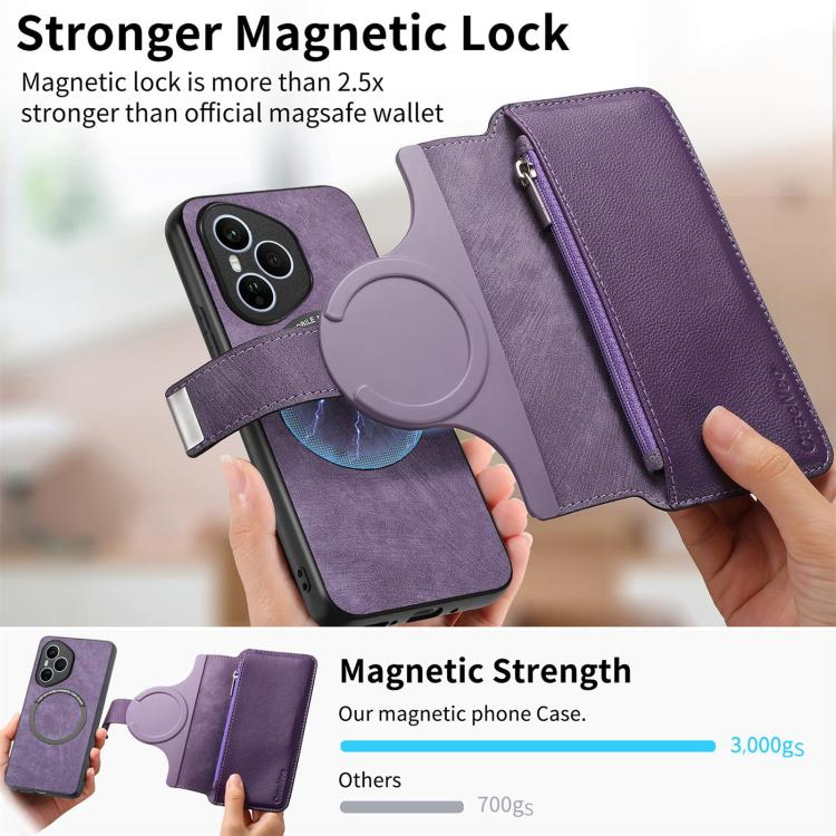 For Honor 400 Pro Global 160.8mm CaseNeo MagSafe RFID Anti-theft Zipper Wallet Retro Leather Phone Case(Purple)