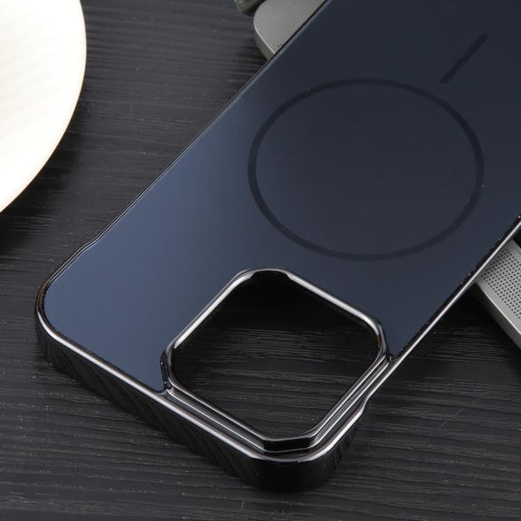 For iPhone 16e Electroplating Frameless Frosted Anti-Glare PC MagSafe Phone Case(Black)