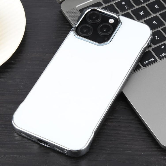 For iPhone 16e Electroplating Frameless Frosted Anti-Glare PC MagSafe Phone Case(Silver White)