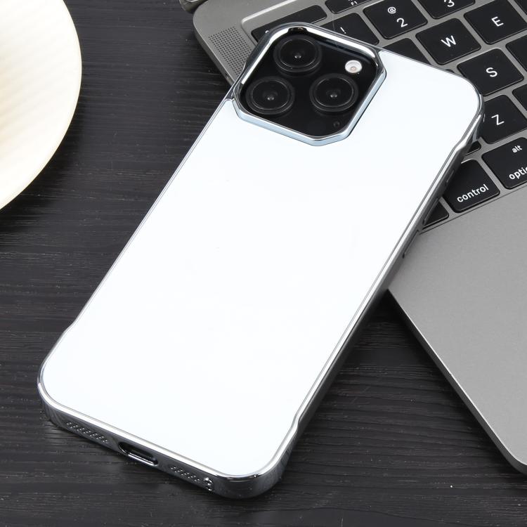 For iPhone 16e Electroplating Frameless Frosted Anti-Glare PC MagSafe Phone Case(Silver White)