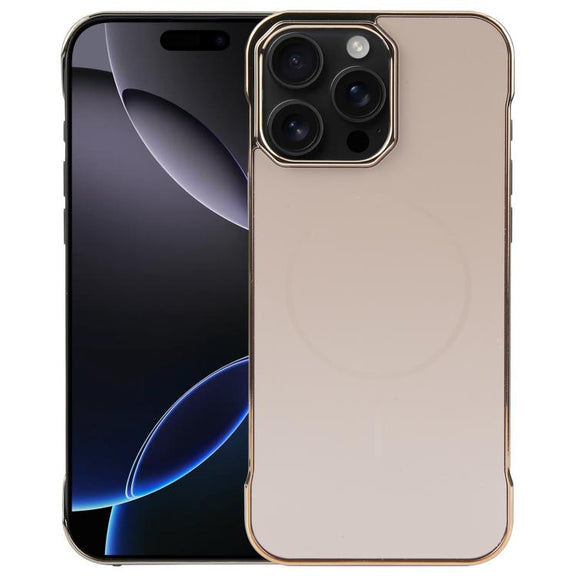 For iPhone 16 Pro Max Electroplating Frameless Frosted Anti-Glare PC MagSafe Phone Case(Desert Gold)