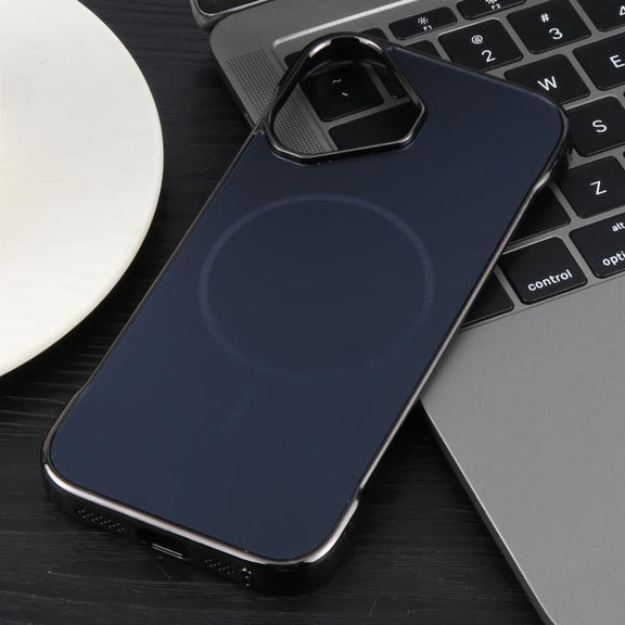For iPhone 16 Plus Electroplating Frameless Frosted Anti-Glare PC MagSafe Phone Case(Black)