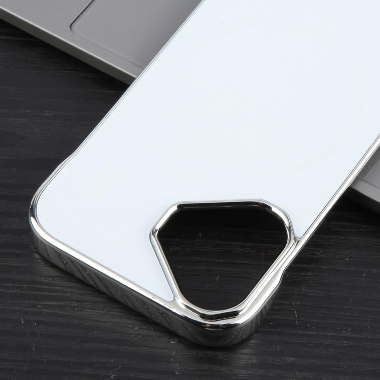 For iPhone 16 Plus Electroplating Frameless Frosted Anti-Glare PC MagSafe Phone Case(Silver White)