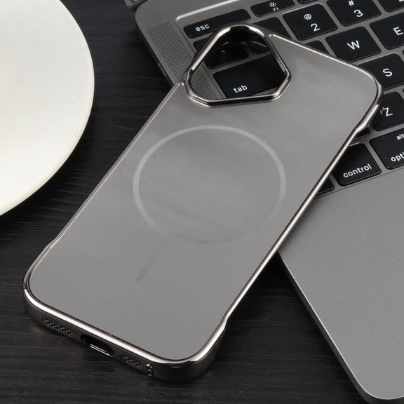 For iPhone 16 Plus Electroplating Frameless Frosted Anti-Glare PC MagSafe Phone Case(Titanium Gray)