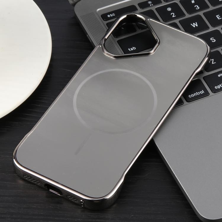 For iPhone 16 Plus Electroplating Frameless Frosted Anti-Glare PC MagSafe Phone Case(Titanium Gray)