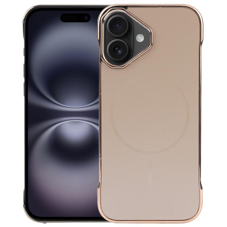 For iPhone 16 Electroplating Frameless Frosted Anti-Glare PC MagSafe Phone Case(Desert Gold) - free shipping - PMC TechLife - Order now!