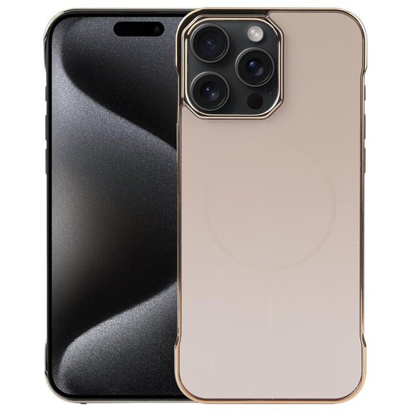 For iPhone 15 Pro Max Electroplating Frameless Frosted Anti-Glare PC MagSafe Phone Case(Desert Gold)