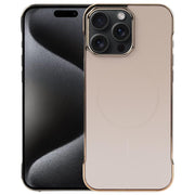 For iPhone 15 Pro Electroplating Frameless Frosted Anti-Glare PC MagSafe Phone Case(Desert Gold)
