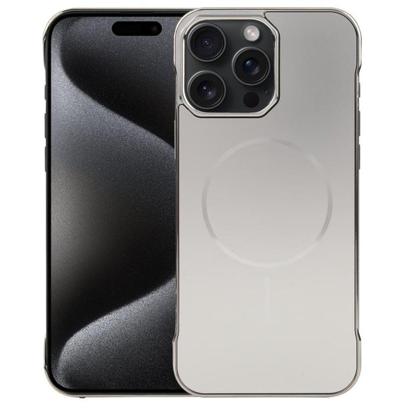 For iPhone 15 Pro Electroplating Frameless Frosted Anti-Glare PC MagSafe Phone Case(Titanium Gray)