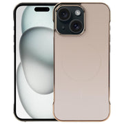 For iPhone 15 Electroplating Frameless Frosted Anti-Glare PC MagSafe Phone Case(Desert Gold)