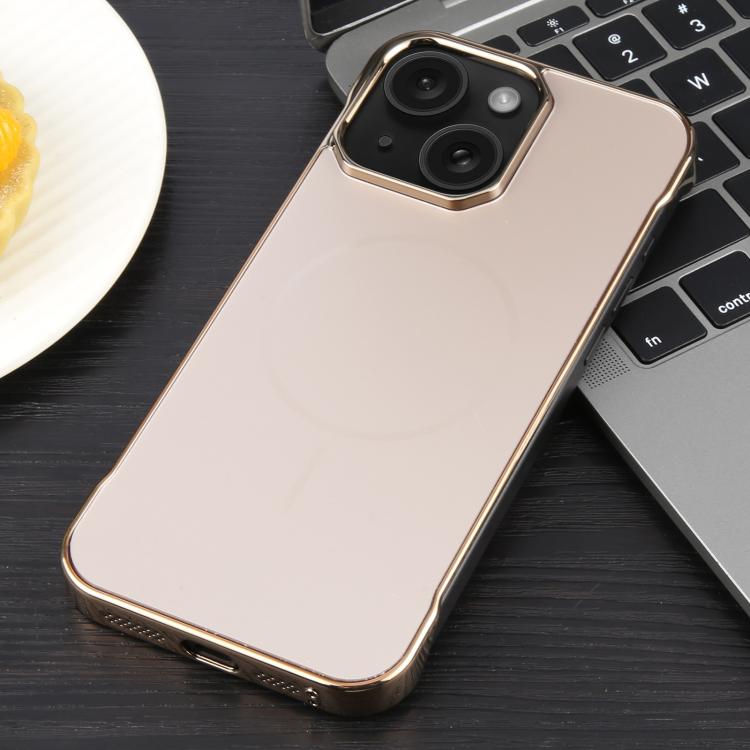 For iPhone 15 Electroplating Frameless Frosted Anti-Glare PC MagSafe Phone Case(Desert Gold)