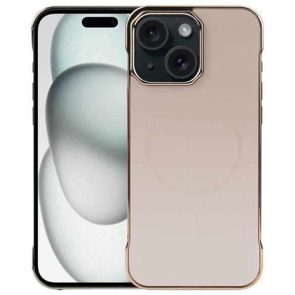 For iPhone 15 Electroplating Frameless Frosted Anti-Glare PC MagSafe Phone Case(Desert Gold)