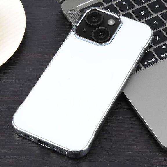 For iPhone 15 Electroplating Frameless Frosted Anti-Glare PC MagSafe Phone Case(Silver White)