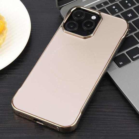 For iPhone 14 Pro Max Electroplating Frameless Frosted Anti-Glare PC MagSafe Phone Case(Desert Gold)
