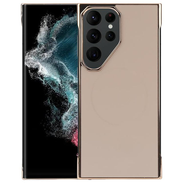 For Samsung Galaxy S22 Ultra 5G Electroplating Frameless Frosted Anti-Glare PC MagSafe Phone Case(Desert Gold)